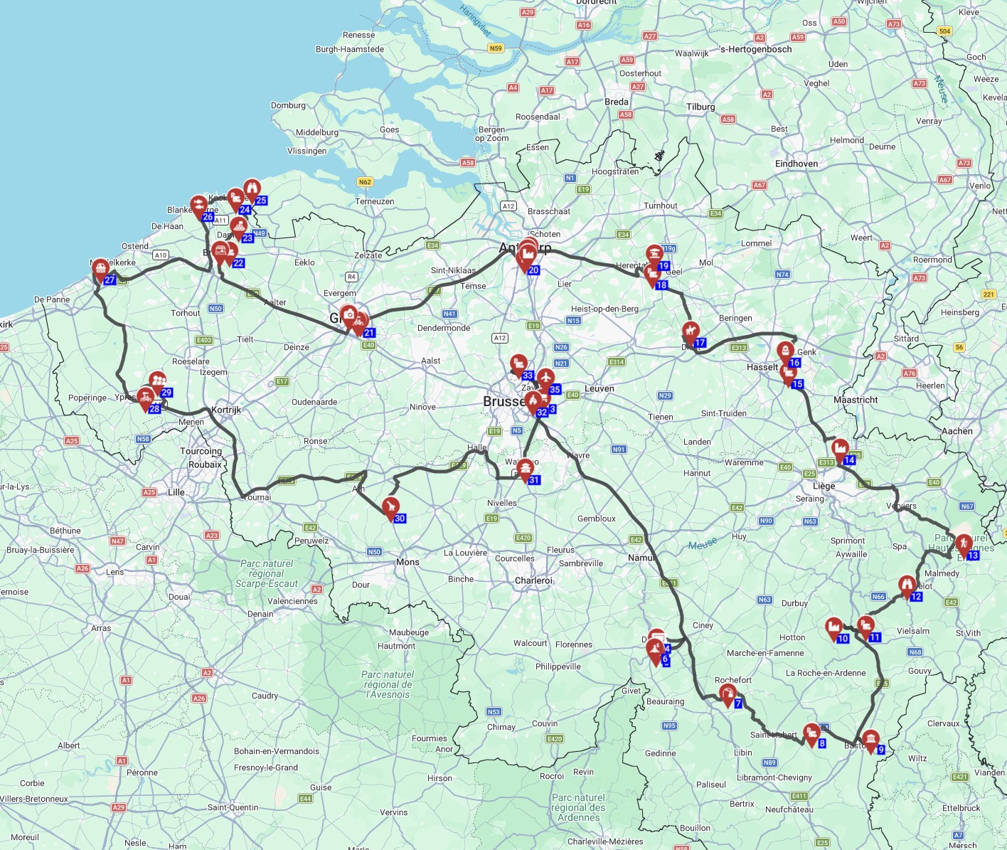 Map for Brussels Roundtrip